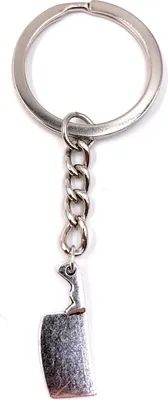 Produktbild von Onwomania Schlüsselanhänger Keychain Silber Metall Messer Fleischer Fleisch Schlachter