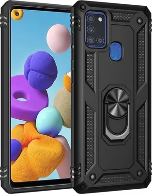 Produktbild von Mobigear Armor Ring  Samsung Galaxy A21s Hülle Hardcase Backcover Stoßfest mit Ringhalter - Schwarz