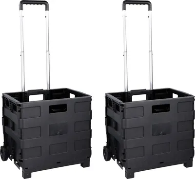 Produktbild von Set aus 2 faltbaren Transportwagen - Einkaufstrolley mit 25 kg Tragfähigkeit - Zusammenklappbarer Trolley für Einkäufe, Werkzeuge und mehr