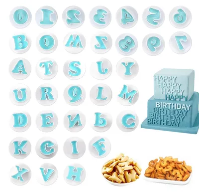 Produktbild von Buchstaben- und Zahlenausstecher für Fondant, 36-teilig, wiederverwendbare Zahlenausstecher für Fondant, Backzubehör, Alphabet für Zuckerkekse, Kuchen, Backutensilien
