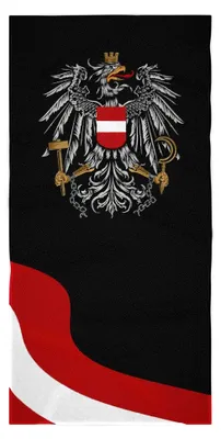 Produktbild von Frottee-Badetuch Österreich Fahne – Schwarz | XXL Handtuch 80x180cm aus 100% Baumwoll-Velours | Saugfähig, weich & schnelltrocknend | Design mit Adler & rot-weiß-rotem Stil