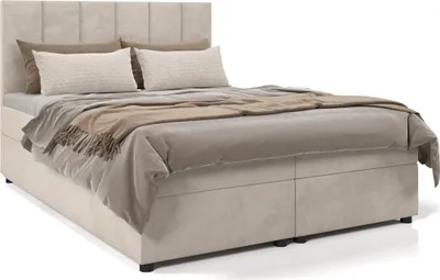 Obrázek produktu pro Prodejce LEADER skříňová postel BERLIN 120x200 cm čalouněná postel se dvěma zásuvkami, kompletní sada s matrací a topperem (4 cm), béžová, látka na postel JASMINE 21