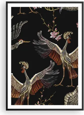 Produktbild von Gerahmtes Poster - Schwarzer Rahmen - Asiatisch Vögel Verziert - 70x100 cm - Wand Bild - Wanddeko - Wandbilder - Kunstposter - Wandposter - Bilderrahmen - Bilder - Kunstdruck - P2BPA70x100-4556