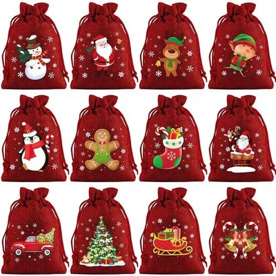 Image de Sac cadeau de Noël, toile fine, fermeture à cordon