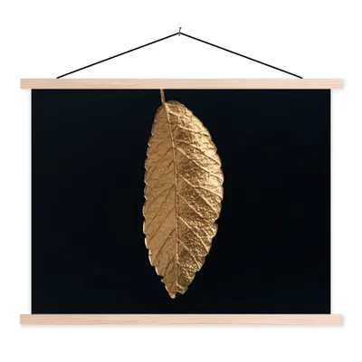 Produktbild von MuchoWow® Textilposter Blätter - Schwarz - Gold - Luxus - Natur 40x30 cm mit holzfarbenen Rahmen - Bilder