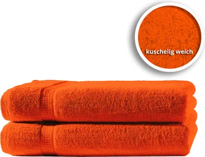 Produktbild von 2er Set Gästetücher Handtücher Duschtücher Badetücher Frottee 100% Baumwolle, Farbe:Orange / Terra, Größe:Gästetücher 30x50 cm