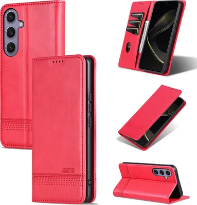 Immagine prodotto di Custodia in pelle per Samsung Galaxy S25+, custodia pieghevole a portafoglio con chiusura magnetica e supporto Rosa