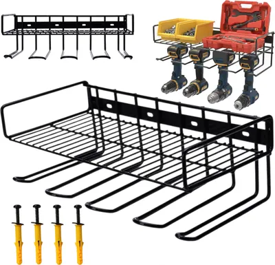 Immagine prodotto di Supporto elettrico da parete per organizer, supporto a parete, supporto per trapano in metallo, per utensili elettrici 40 cm, supporto per trapano, cacciavite, avvitatore a percussione, 4 posti per utensili, per montaggio a parete