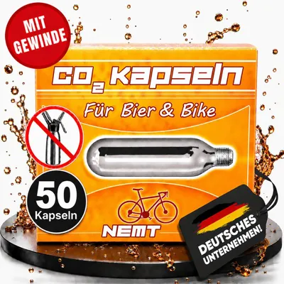 Produktbild von 50 x NEMT Bierkapseln 16g Co2 für Bierzapfanlagen mit 16g Kohlensäurekapseln MIT Gewinde