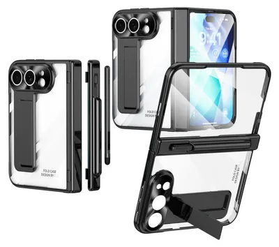 Produktbild von Hülle für Apple iPhone Duo Magnetscharnier, Ständer, Stifthalter, Schutzhülle mit Linsenfolie, Bildschirmfolie Schwarz
