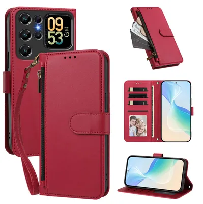 Produktbild von Geldbörse Hülle für Oukitel C62 / C62 Pro, Kunstleder Handyhülle mit Kartenfächer, Ständer, Handschlaufe Rot