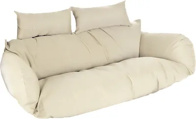 A cream-colored hanging chair cushion set with two pillows.