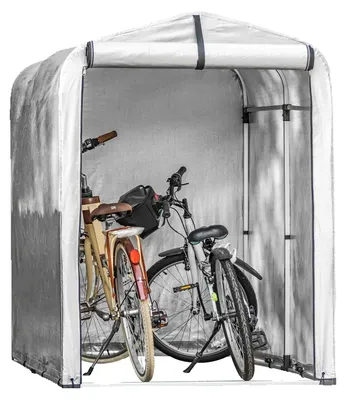 Produktbild von Fahrradabstellanlage - Fahrradschuppen - Gartenschuppen - Abstellraum - Überdachung - Grau - Wasserdichtes PE-Material