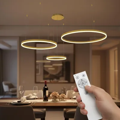 Produktbild von XUDO LED Pendelleuchte 3-Ring 72W Gold, Dimmbar per Fernbedienung, CCT 3000-6500K