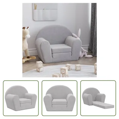 Image de The Living Store Canapé-lit pour enfants Gris clair Doux en peluche