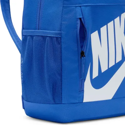 A close-up view of a blue Nike backpack.