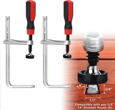 Produktbild von ENJOYWOOD 160x60mm Schwerlast Schwalbenschwanzzwinge 2er Set mit Soft-Grip Griff, Holzwerkzeug Spannzwingen für präzise Verbindungen