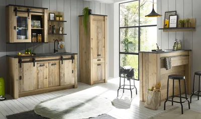 Produktbild von Küche mit Theke "Stove" in Used Wood Küchenschrank Set 6-teilig