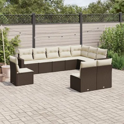 Produktbild von Design 10-tlg. Garten-Sofagarnitur mit Kissen Braun Poly Rattan, Gartenmöbel-Sets 2024 Neu