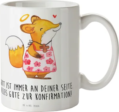 Produktbild von Mr. & Mrs. Panda cappuccinotasse Fuchs Konfirmation Mädchen - Weiß - Geschenk, Tasse, Gott, haferl, Pott, Becher, Trinkbecher, Gläubig, Kommunion, kaffeebecher keramik
