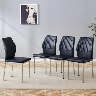 Produktbild von STILVORA Essstuhl Set 4er mit PolyurethanRückenlehne und vertikaler Prägung, Essstuhl mit Metallbeinen, Küchenstuhl für Esszimmer und Wohnzimmer Esszimmerstuhl