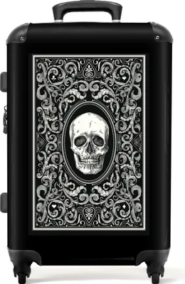 Produktbild von NoBoringSuitcases.com® Großer Koffer - Spielkarte - Totenkopf - Design - Schwarz und weiß - Männer - Kombinationsschloss TSA - Hartschalen Trolley 4 Rollen - 72 liter - Reisekoffer - 66 cmKoffer Mittelgroß 67x43x25 cm, 72L,