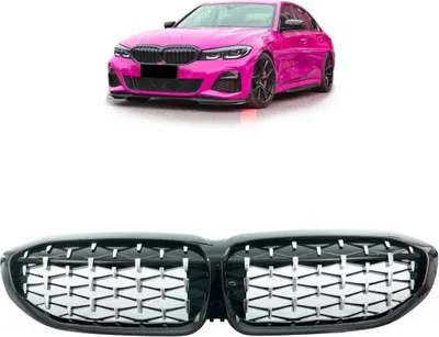 Produktbild von Diamant Wabengrill Kühlergril Schwarz Glanz Chrom Sport passend für BMW 3er G20 G21