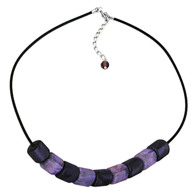 Produktbild von Kette Schrägperle Kunststoff lila-seidig und flieder-marmoriert Vollgummi schwarz 45cm lila 20x15mm
