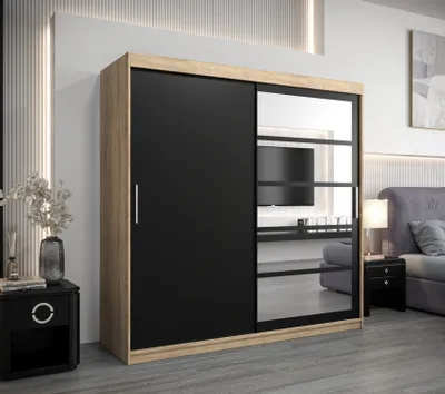 Obrázek produktu pro Šatní skříň DENISA - šířka 200 cm, dub sonoma / černá