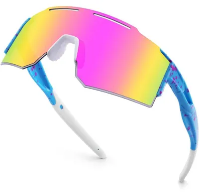 Zdjęcie produktu dla Okulary sportowe z 3 wymiennymi soczewkami, ochrona UV400, przeznaczone do uprawiania sportów na świeżym powietrzu, takich jak jazda na rowerze, bieganie i wędkarstwo