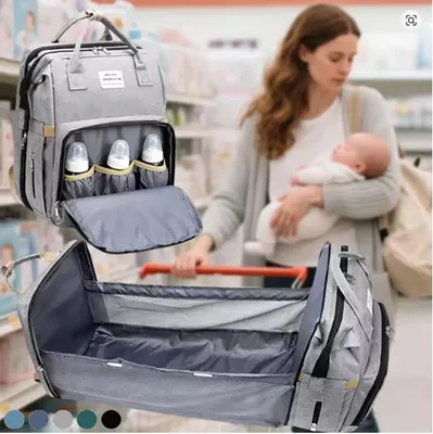 Produktbild von Mama Wickeltaschen Babybett Mutter Rucksäcke mit großem Fassungsvermögen für Windeln und Milchflaschen mit Wickelunterlage Praktische Babysäcke
