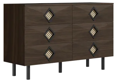 Produktbild von Kommode - Sideboard - 6 Schubladen - Rattan-Griffe - 120 x 40 x 74 cm - Holzfarbe