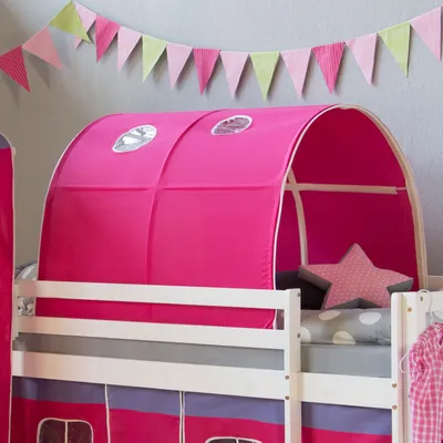 Produktbild von Homestyle4u Betttunnel für Hochbett Pink Zubehör Baumwolle Schwarz Weiß 100x90x70 cm