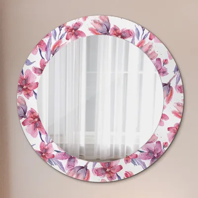 Produktbild von Wohnzimmer Spiegel - Mirror zum Wandspiegel Schlafzimmer – Schminkspiegel - Aquarell Blumen - Runder: Ø60 cm