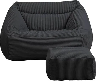 Produktbild von HOME DELUXE - Sitzsack COZY mit Hocker - Stoff: Samt Cord, Farbe: Anthrazit - Maße: 100 x 88 x 80 cm, inkl. Füllung I Sitzmöbel Bean Bag Sitzsäcke