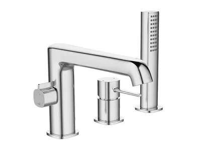 Produktbild von GranMaster 3-Loch Wannenrandarmatur Chrome - Design Badewannenarmatur mit ausziehbarer Handbrause, Einhebelmischer Wannenrandmontage, Keramikkartusche