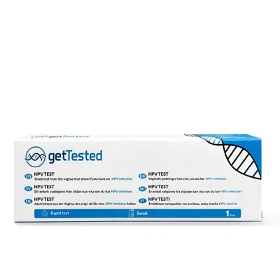 A product box for an HPV test kit.