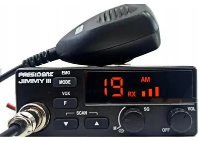 Obrázok produktu pre CB rádio PRESIDENT JIMMY III (výkon vysielača - 4W, napájacie napätie - 13.2V, počet kanálov - 40, šumová blokácia - áno, 130x115x45 mm)