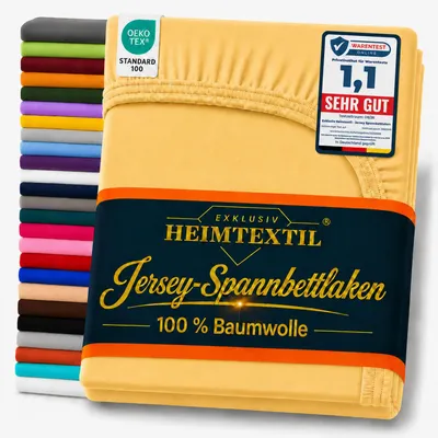 Produktbild von EXKLUSIV HEIMTEXTIL Marke Jersey Spannbettlaken 180 x 200 cm Gelb 100% Baumwolle Bed-Sheet Bettlaken Spannbetttuch Topper Leinentuch