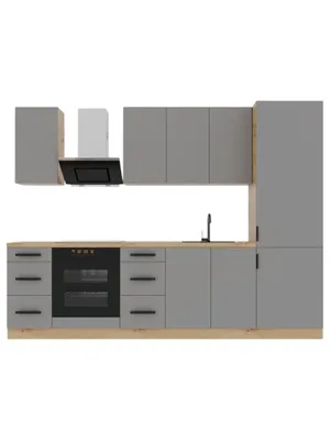 Produktbild von Küchenzeile – Küchenblock – Einbauküche – Komplettküche – Singleküche –  Nexa  – K98-G280 – 280 cm– Beige Ohne Arbeitsplatte & Elektrogeräte
