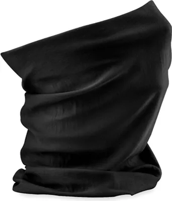 A black fabric neck gaiter or bandana, folded and presented on a white background.