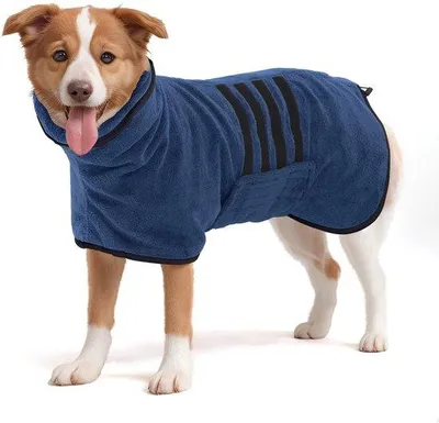 Productafbeelding van Ibenzoa® Badjas voor honden, gemaakt van 50vel 500 gram microvezel – absorberend en snel drogend, met klittenbandsluiting, donkerblauw, maat XXL