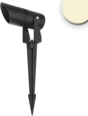 Produktbild von ISOLED LED Gartenstrahler, rund, Aluminium, schwarz, 12-24V, IP65, 6W, 30°, warmweiß, inkl. Erdspieß
