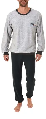 Produktbild von Herren Frottee Pyjama lang mit Bündchen - 61692 ; grau-melange , 50
