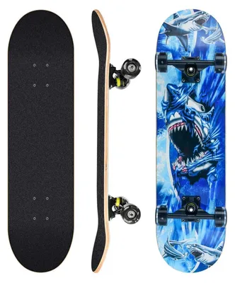 Produktbild von Skateboard für Anfänger 78,7 x 20,3 cm blau 8-lagiges Ahorn-Deck Doppel-Kick konkav