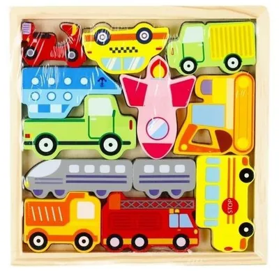 Productafbeelding van Houten puzzel met voertuigen, 12 onderdelen