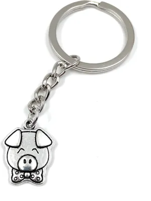 Produktbild von Onwomania Glücksschwein mit Fliege niedlich Pig Schlüsselanhänger Metall Glücksbringer in Alu Geschenkbox, ideal zum Verschenken