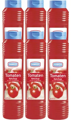 Zdjęcie produktu dla Ketchup pomidorowy Hamker do frytek, steków i grillowanego mięsa 875ml opakowanie 6 sztuk