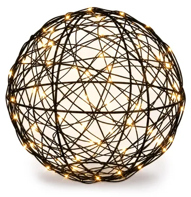 Productafbeelding van Relaxdays LED-decoratieve bol, op batterijen, draadbol, geschikt om op te hangen en neer te zetten, met lang snoer, lichtgevende bol, diameter 30 cm, zwart