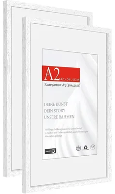 Produktbild von Bilderrahmen 2er Set DIN A2 42x59,4cm Natur Eiche Weiß Echtholz Wandmontage